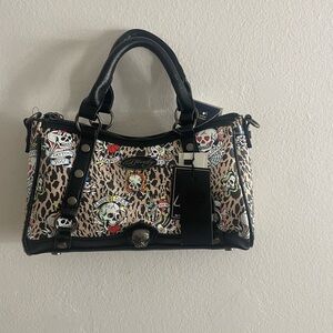 Ed Hardy Tattoo-Inspired Satchel - Black and Tan